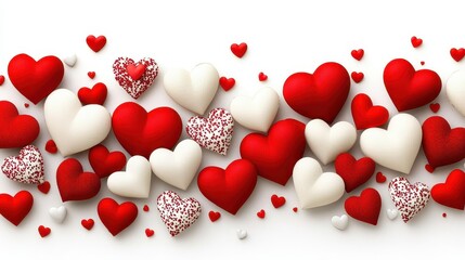 Poster - Red and White Hearts Pattern on White Background Valentines Day Romantic Design