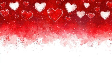 Poster - Red and White Watercolor Hearts Background Romantic Valentine's Day Design