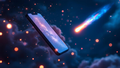 Wall Mural - phone screen displays celestial galaxy and comet