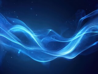 Poster - Abstract blue waves flowing gracefully in an ethereal space with sparkling stars and gentle light creating a serene atmosphere of calm and wonder