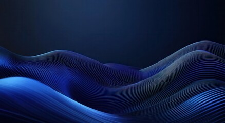 Poster - Abstract Blue Waves Flowing Through a Dark Background with Smooth Curves and Dynamic Lines Representing Movement and Calmness in Digital Art Styles