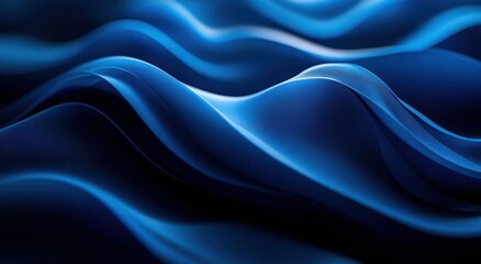 Poster - Abstract deep blue wavy texture with smooth flowing lines creating a serene ocean-like atmosphere in modern design and digital backgrounds