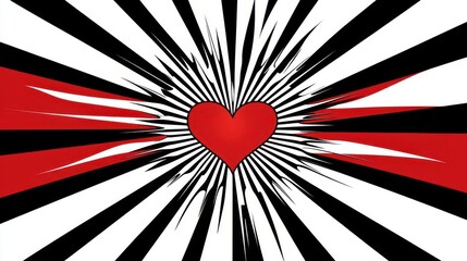 Poster - Red Heart with Black and White Rays Burst Background Design