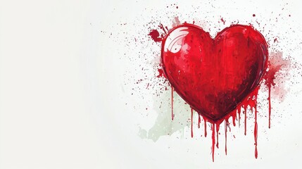 Aufkleber - Red Heart with Blood Dripping Paint Splatter Abstract Watercolor Background