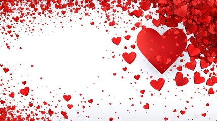 Poster - Red Hearts Scattered on White Background Romantic Valentine's Day Design