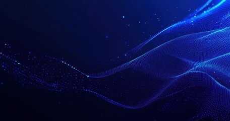 Poster - Abstract glowing blue wave background with flowing particles, digital landscape, futuristic technology concept, smooth gradients and vibrant colors