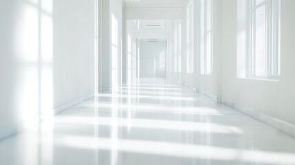Poster - White hospital hallway with an unfocused background in healthcare settings. typically features clean, unfocused background, 32k Resolution 