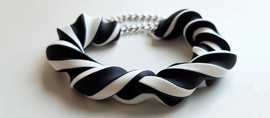 Leinwandbilder - Handcrafted black and white twisted polymer clay necklace displayed on a light background showcasing smooth curves and shiny silver clasp