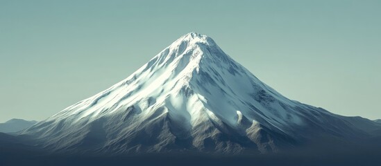 Aufkleber - Majestic snow-covered mountain peak under a clear sky with distant mountains creating a serene natural landscape in soft blue and white tones.