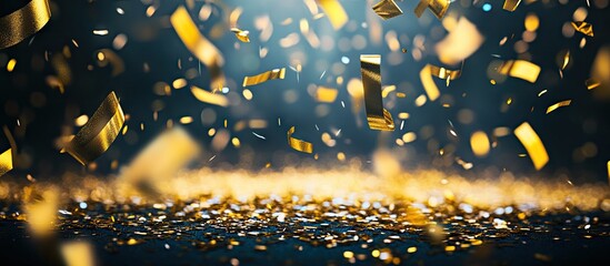 Poster - Golden confetti falls gracefully against a dark backdrop, creating a vibrant splash of color and sparkle that enhances the dramatic scene.