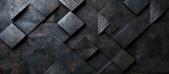 Leinwandbilder - Textured dark metallic surface featuring overlapping geometric shapes in shades of deep gray and black arranged asymmetrically across the image.