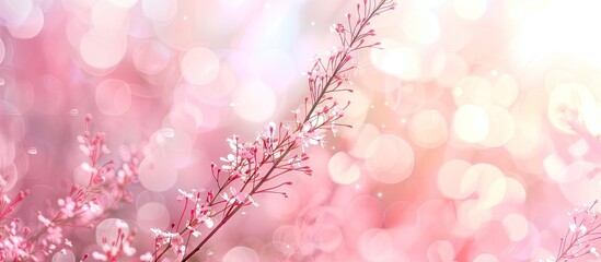 Poster - Soft focus light pink bokeh background with delicate floral silhouettes on the left, provides ample copy space on the right for text overlay