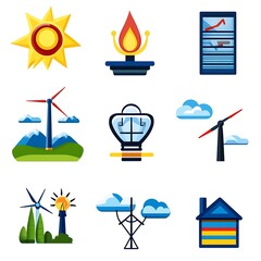 Wall Mural - colorful icons representing energy and power sources in flat design