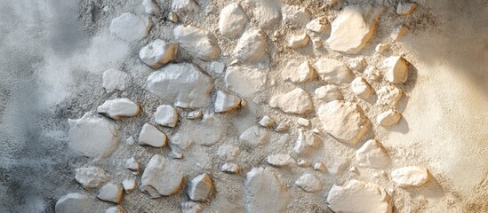 Poster - Textured stone wall background featuring light gray and beige tones, with scattered stones of various sizes positioned throughout the image.