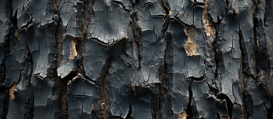Leinwandbilder - Vertical cracked tree bark texture in dark charcoal tones with rough uneven surfaces creating a natural background and ample copy space on the left