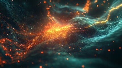 Poster - Design neural network with glowing data streams digital lab research article tech environment innovative perspective