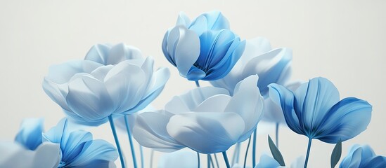 Poster - Delicate blue and white flowers with soft petals arranged artistically against a light neutral background creating a serene and tranquil atmosphere