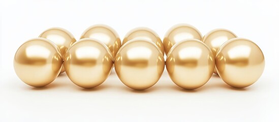 Aufkleber - Shiny gold metallic spheres arranged in two rows on a bright white background evoke a cheerful and vibrant atmosphere for celebrations
