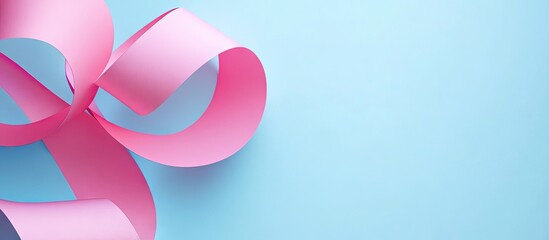 Poster - Pink curling strip of paper on light blue background positioned in the lower right corner creating a soft, playful and festive atmosphere.