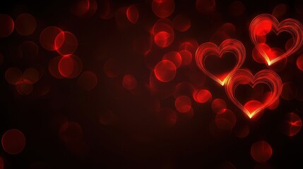Poster - Three Glowing Red Hearts on Dark Background with Bokeh Lights