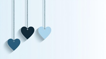 Aufkleber - Three Hanging Paper Hearts in Shades of Blue Against White Background