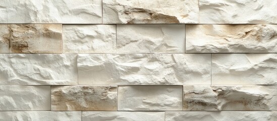 Poster - Textured wall background with uneven painted bricks in soft white and beige tones, showcasing intricate details and unique surfaces.