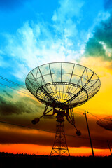 Wall Mural - the silhouette of a radio telescope observatory