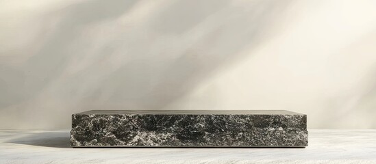 Poster - Granite podium with a sleek black frame positioned centrally against a soft white background ideal for luxury product display measuring 25x11 inches