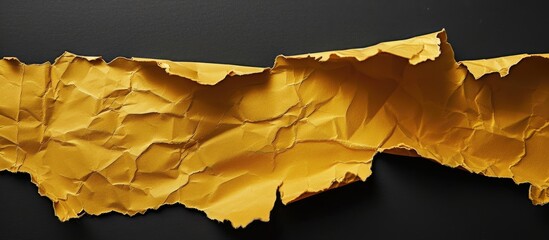 Poster - Crumpled yellow paper scrap positioned centrally on a solid black background creating an ample copy space for text and design integration.