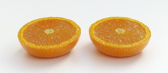 Poster - Vibrant orange sliced oranges on a clean white backdrop showcasing the juicy interior with a fresh and bright aesthetic enhancing the composition