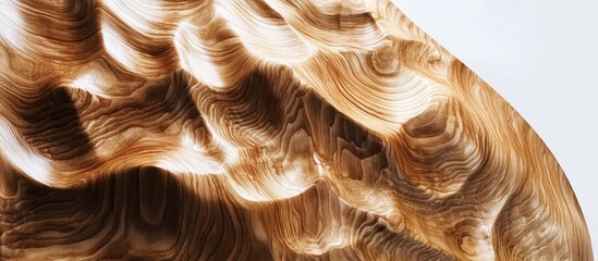 Leinwandbilder - Natural wood sculpture showcasing flowing waves and rhythmic patterns in warm brown hues with intricate textures against a neutral background.