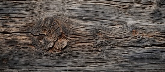 Aufkleber - Weathered dark brown wooden surface with deep grooves and knots creating a rustic texture perfect for background or copy space usage.