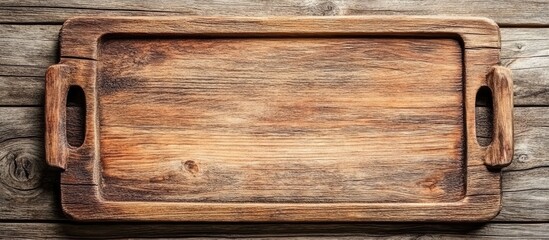 Fototapete - Rustic wooden surface background featuring a textured wooden board with handles positioned centrally and warm brown tones throughout.