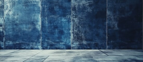 Poster - Dark blue textured stone surface with contrasting dark and white cement wall elements creates a striking visual effect, ideal for backgrounds.