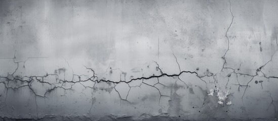 Poster - Cracked concrete grey wall with a prominent fissure stretching horizontally across the center creating ample copy space for text placement.