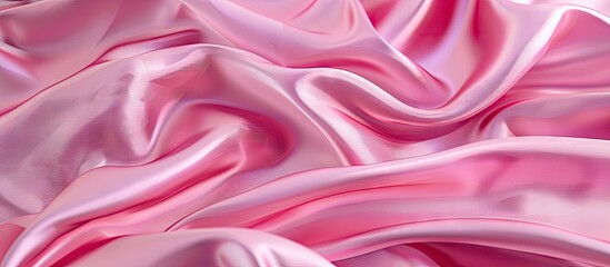 Poster - Soft pink silk fabric with elegant drapes and gentle folds showcasing a glossy, smooth texture ideal for fashion and textile design.