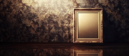 Leinwandbilder - Empty ornate frame displayed against a textured dark wall with warm lighting creating shadows showcasing artistic potential for gallery use.