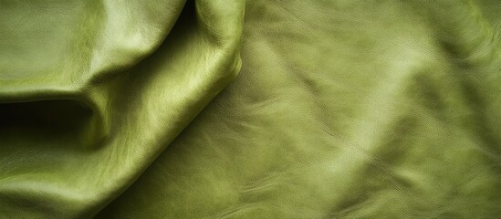 Aufkleber - Textured olive green leather with a soft sheen draped elegantly, offering ample space for text while showcasing a rich, rustic aesthetic