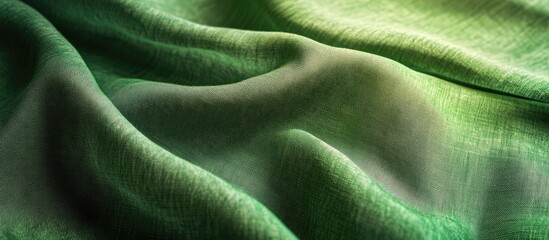 Poster - Green gradient textured fabric with soft folds and a crushed appearance creating depth and richness in the visual presentation.
