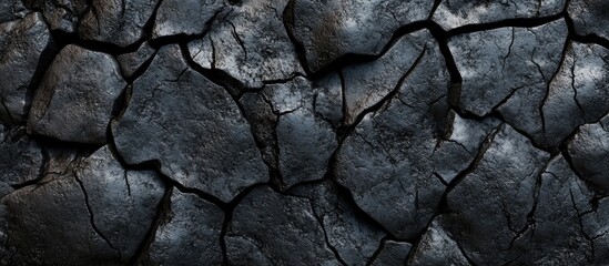 Poster - Textured black clay background featuring intricate cracks and a rich dark tone, ideal for enhancing visual interest in artistic designs.