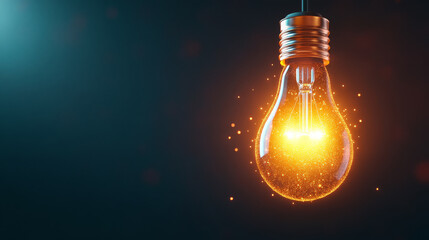 Poster - glowing light bulb illuminates dark background, creating warm ambiance