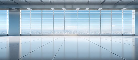 Aufkleber - spacious modern interior with glossy white floor and large glass windows allowing abundant natural l