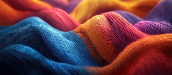 Poster - Vibrant waves of blue, orange, and purple textured fabrics create a visually dynamic composition highlighting creative possibilities in textile design.