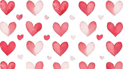 Poster - Watercolor Red and Pink Heart Pattern Background