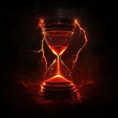Poster - Fiery Hourglass with Electrical Energy in Dark Background