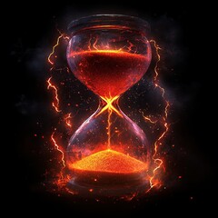 Poster - Fiery Hourglass with Lightning Bolts and Glowing Sand