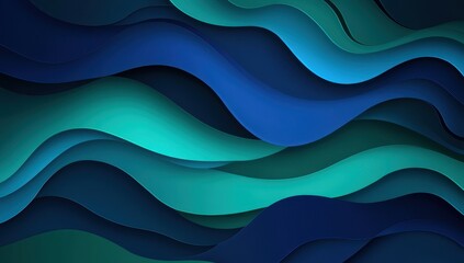 Poster - Abstract Waves in Shades of Blue and Green Collaborate to Create a Stunning Fluid Background for Creative Projects and Digital Designs