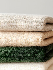 Poster - Stack of folded fabric in neutral and green tones