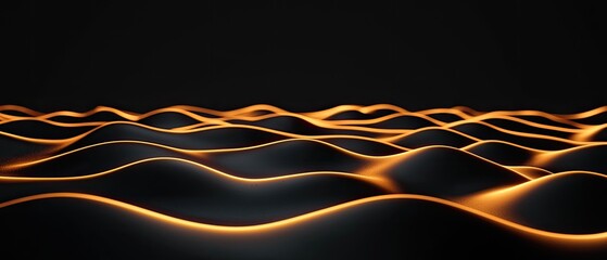 Poster - Abstract waves illuminated with golden lines against a dark background, creating a mesmerizing visual effect of light and shadow.