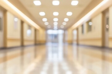 Poster - Blurred Perspective of a Modern Hallway with Soft Lighting and Polished Floor in a Contemporary Interior Design Setting